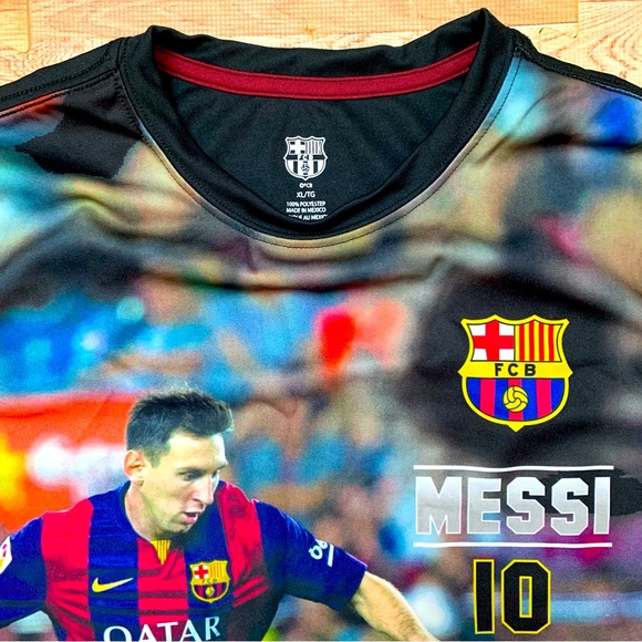 Messi All Over Print FCB 10 Polyester Shirt Mens sz XL Short Sleeve Soccer - Picture 2 of 9